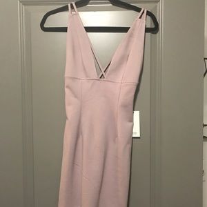 mauve bodycon deep V dress